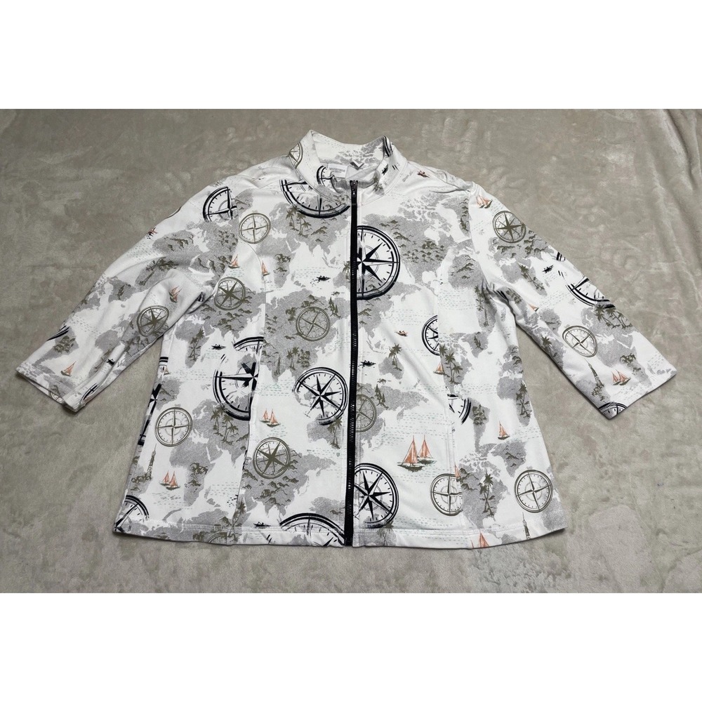 Chicos Weekend Jacket Women's XL 3 Nautical Sailboat Graphic Full Zip Coat